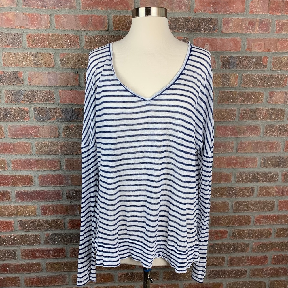 Cupcakes & Cashmere Striped Linen Top, Sz M - Picture 2 of 6